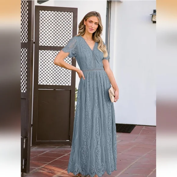 Flutter Sleeve Lace Eyelet Maxi Dress - Picture 8 of 8